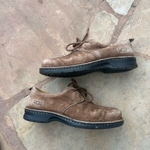 UGG Oxford Comfort Shoes Mens Brown Suede Split Toe Low Top Lace Up F8006F